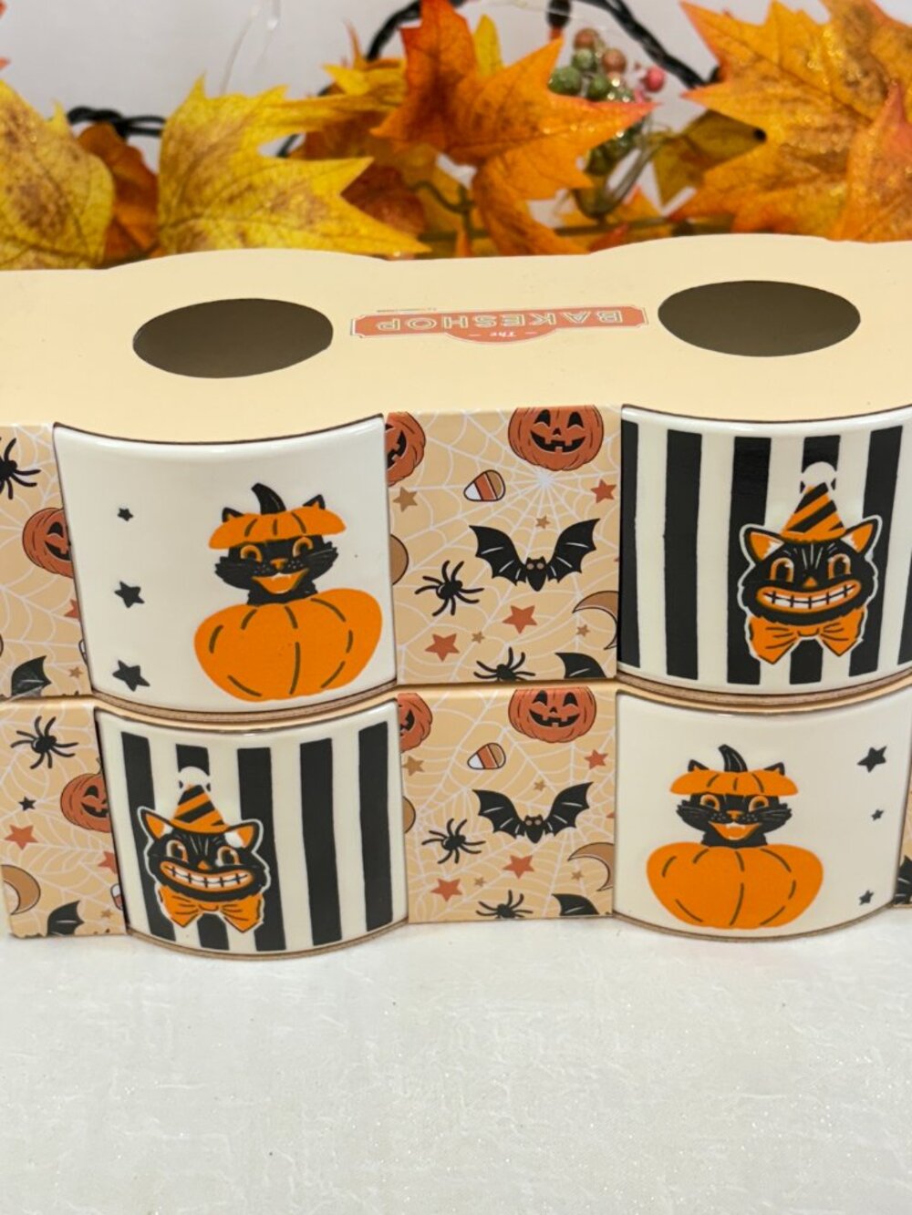 The Bakeshop Halloween Retro Vintage Style Pumpkin Cat Ramekins Candy Dish Set 4 - Picture 2 of 8